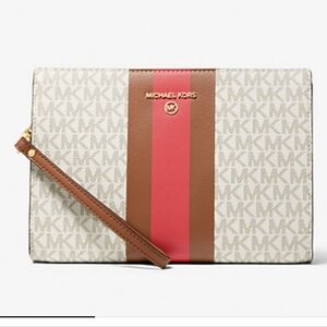 Michael Kors Cream Logo Strip Zip Pouch